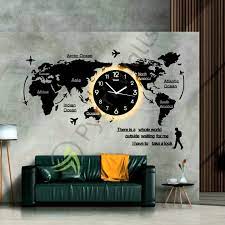 New World Map 3D Wooden Wall Clock Quartz Watch DIY Design Decoration for Home Decor Living Room | Wooden Clock for Offices and Drawing Room